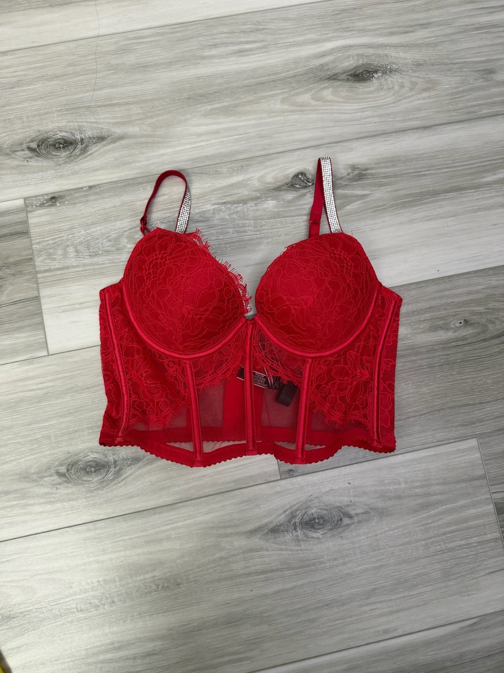 Victoria's Secret Red Lace Longline Bustier Sz 34b